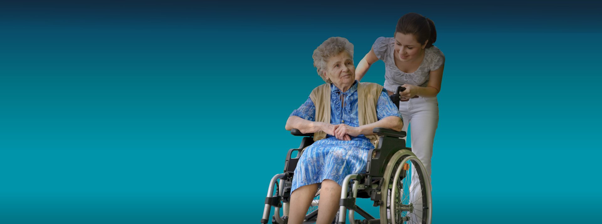 elder woman together with her caregiver